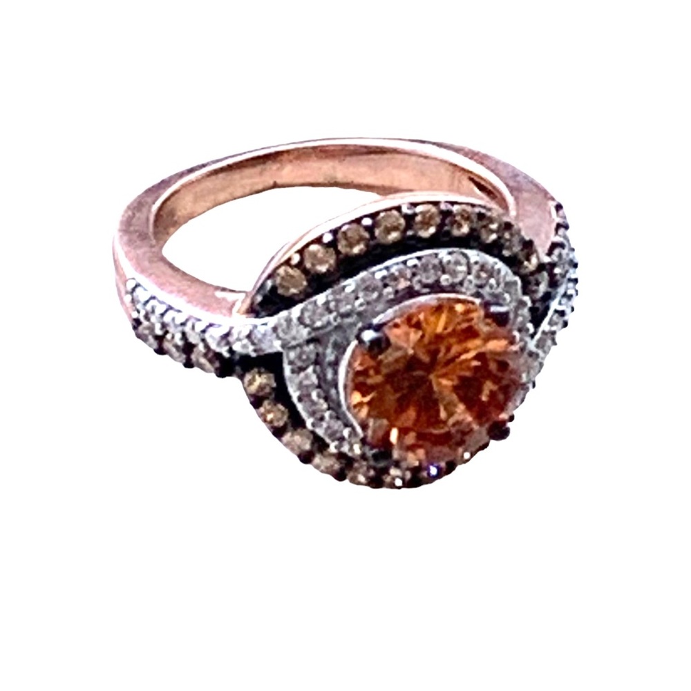 Steffan’s Jewelers Cubic Zirconia Rose Gold Plated Women’s Ring Amber Stone
